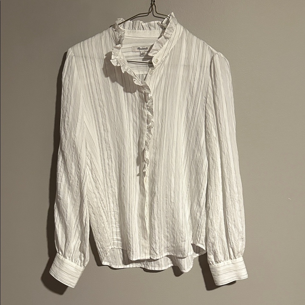 Madewell White Ruffled Blouse